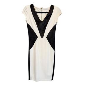 Cache Sheath Dress 0 Black White Faux Snakeskin Sophisticated Career Office Work